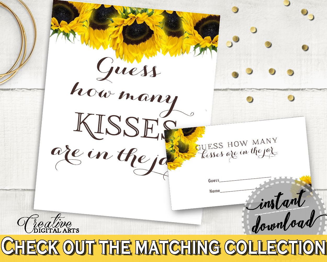 Kisses Guessing Game Bridal Shower Kisses Guessing Game Sunflower Bridal Shower Kisses Guessing Game Bridal Shower Sunflower Kisses SSNP1 - Digital Product