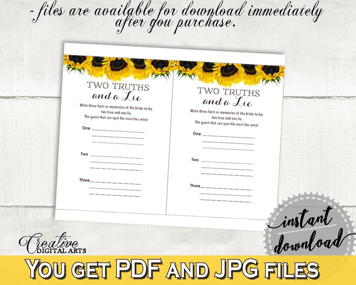 Two Truths And A Lie Bridal Shower Two Truths And A Lie Sunflower Bridal Shower Two Truths And A Lie Bridal Shower Sunflower Two SSNP1 - Digital Product