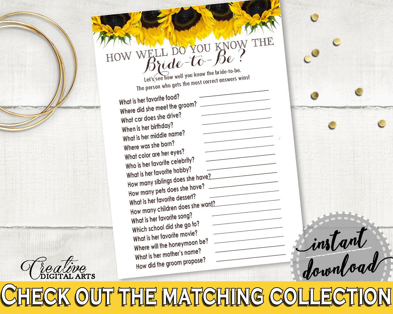 How Well Do You Know The Bride To Be Bridal Shower How Well Do You Know The Bride To Be Sunflower Bridal Shower How Well Do You Know SSNP1 - Digital Product