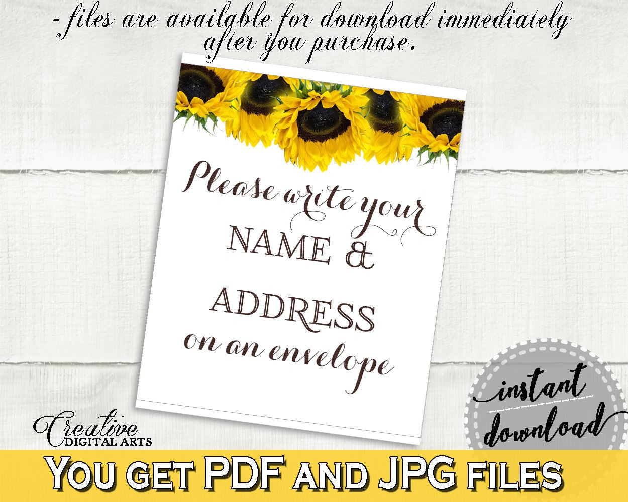 Addressing Sign Bridal Shower Addressing Sign Sunflower Bridal Shower Addressing Sign Bridal Shower Sunflower Addressing Sign Yellow SSNP1 - Digital Product