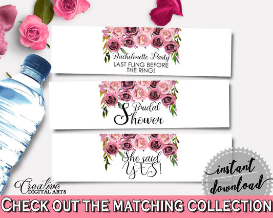 Bottle Labels Bridal Shower Bottle Labels Floral Bridal Shower Bottle Labels Bridal Shower Floral Bottle Labels Pink Purple pdf jpg - BQ24C - Digital Product